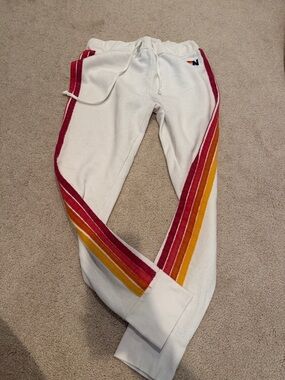 Aviator nation White Sweatpants with Red and Orange Stripe Detail Sz xs